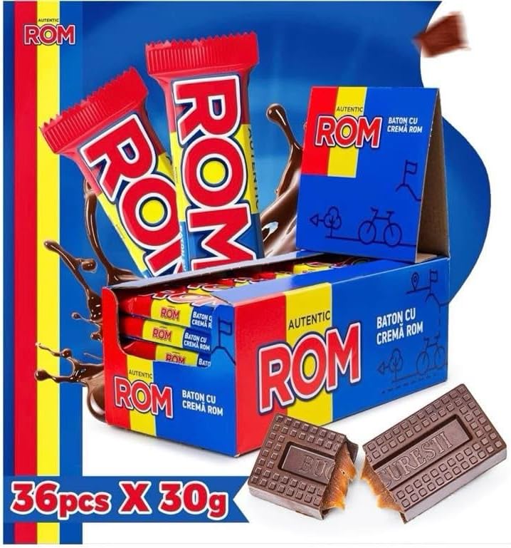ROM Authentic Chocolate Bar with Rum Cream Filling, 36 Pieces, Romanian Chocolate Bars