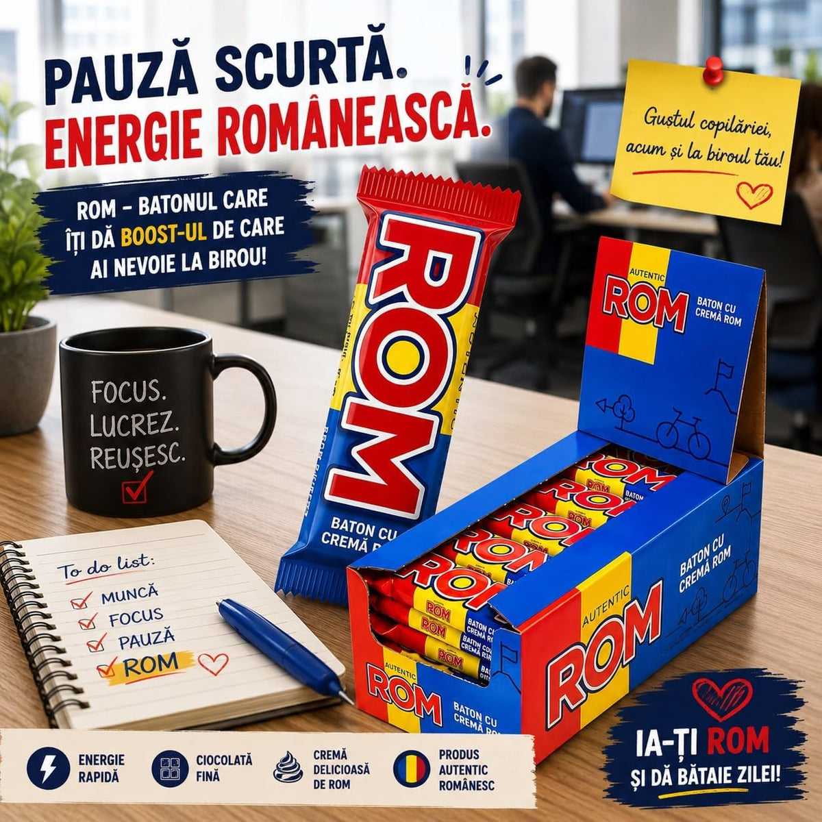 ROM Authentic Chocolate Bar with Rum Cream Filling, 36 Pieces, Romanian Chocolate Bars