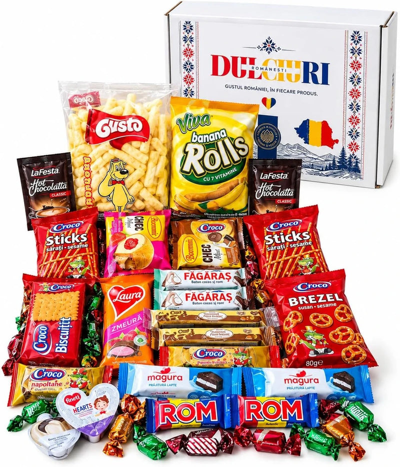 Romanian Sweets & Snacks Gift Box – Traditional Treats Hamper, 17 pieces