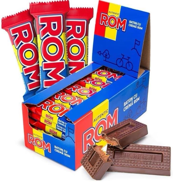ROM Authentic Chocolate Bar with Rum Cream Filling, 36 Pieces, Romanian Chocolate Bars
