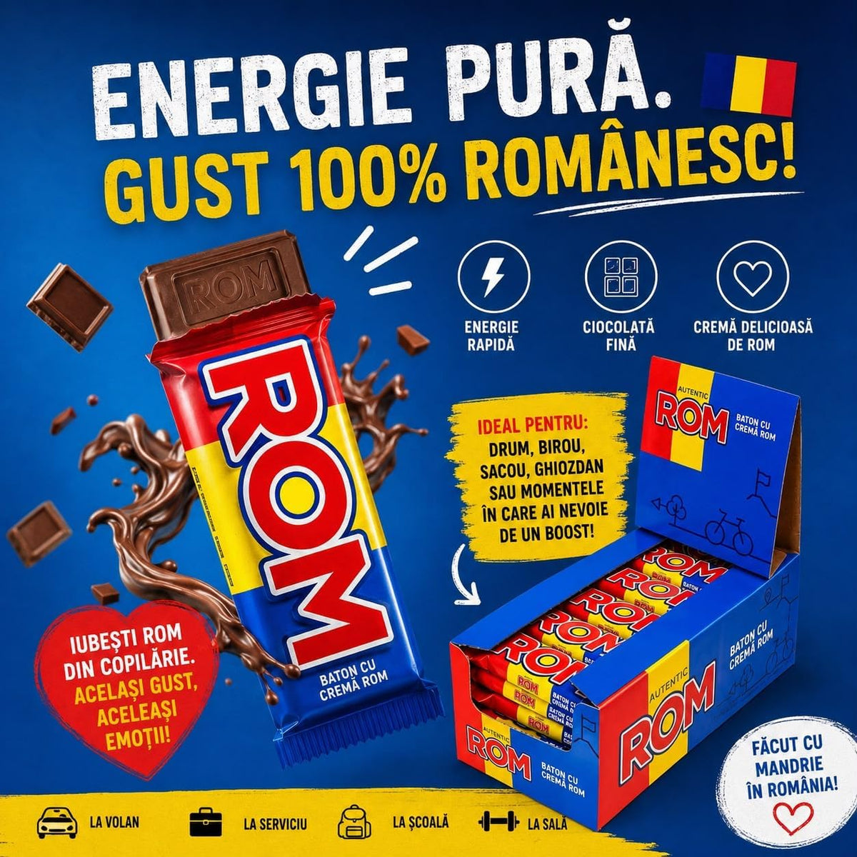 ROM Authentic Chocolate Bar with Rum Cream Filling, 36 Pieces, Romanian Chocolate Bars