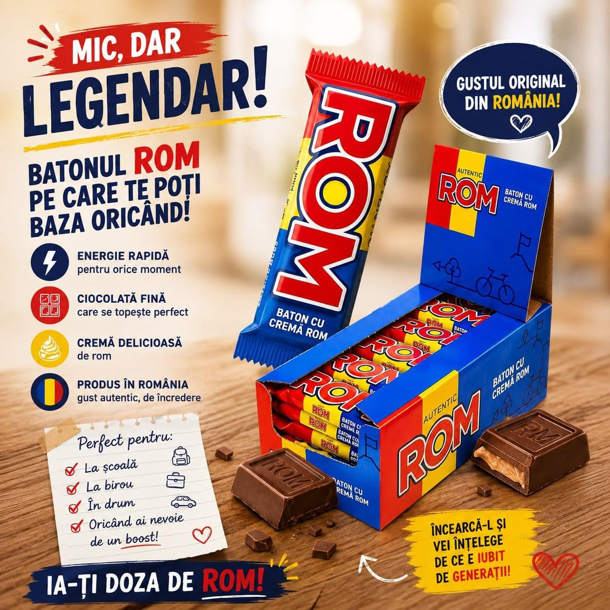 ROM Authentic Chocolate Bar with Rum Cream Filling, 36 Pieces, Romanian Chocolate Bars